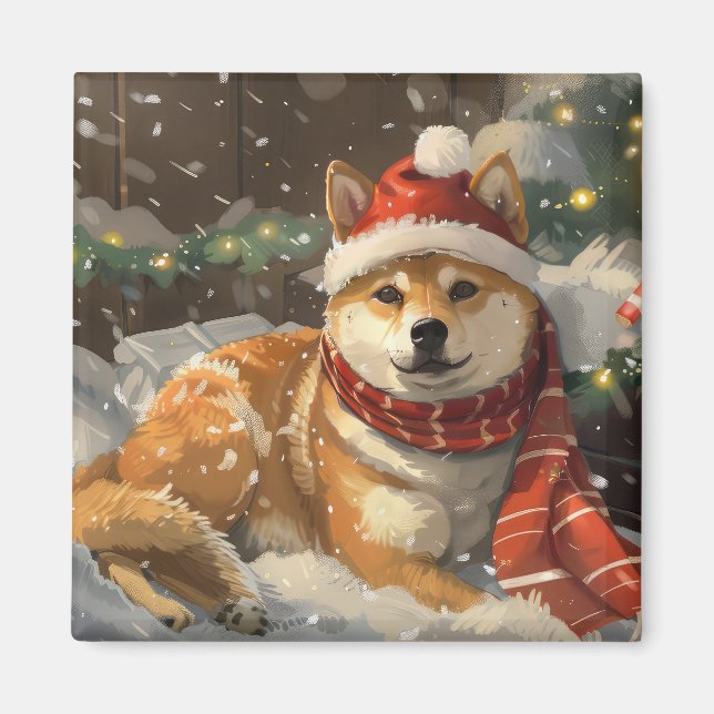 Shiba Inu Dog Weihnachtsfest Magnet (Vorne)