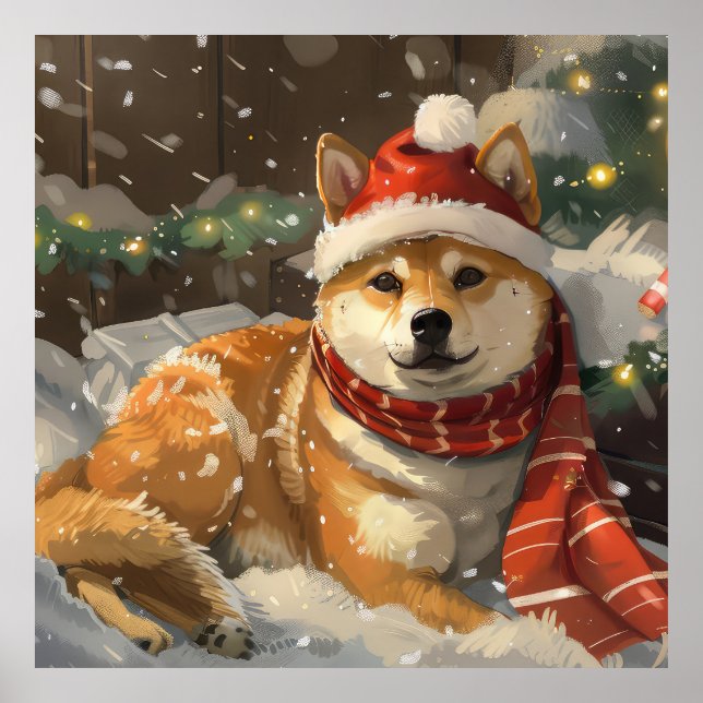 Shiba Inu Dog Weihnachtsfest Poster (Vorne)
