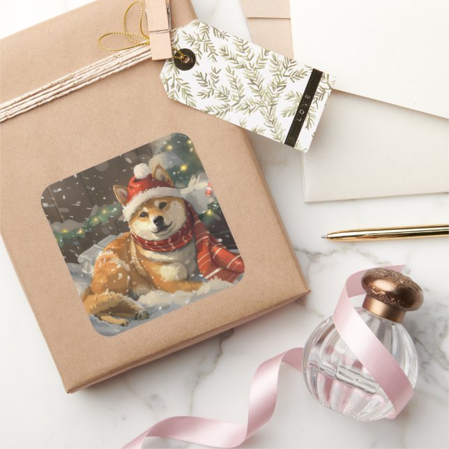 Shiba Inu Dog Weihnachtsfest Quadratischer Aufkleber (Schenken)