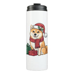Shiba Inu Dog Weihnachtsoutfit Weihnachtsmannmütze Thermosbecher