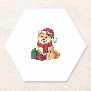 Shiba Inu Dog Weihnachtsoutfit Weihnachtsmannmütze Untersetzer