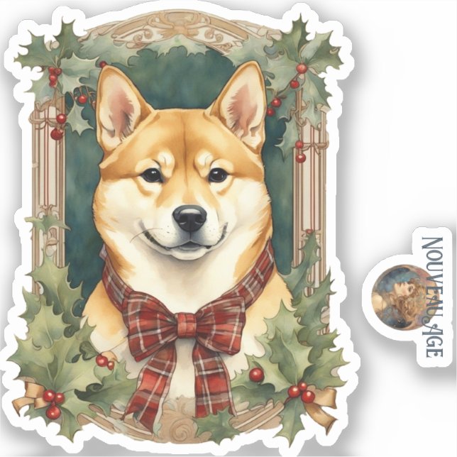 Shiba Inu Dog Weihnachtssticker Aufkleber (Vorderseite)