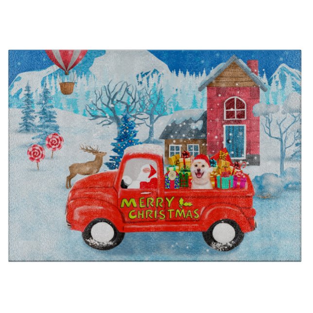 Shiba Inu Dog Weihnachtswagen Schnee Schneidebrett (Vorderseite)