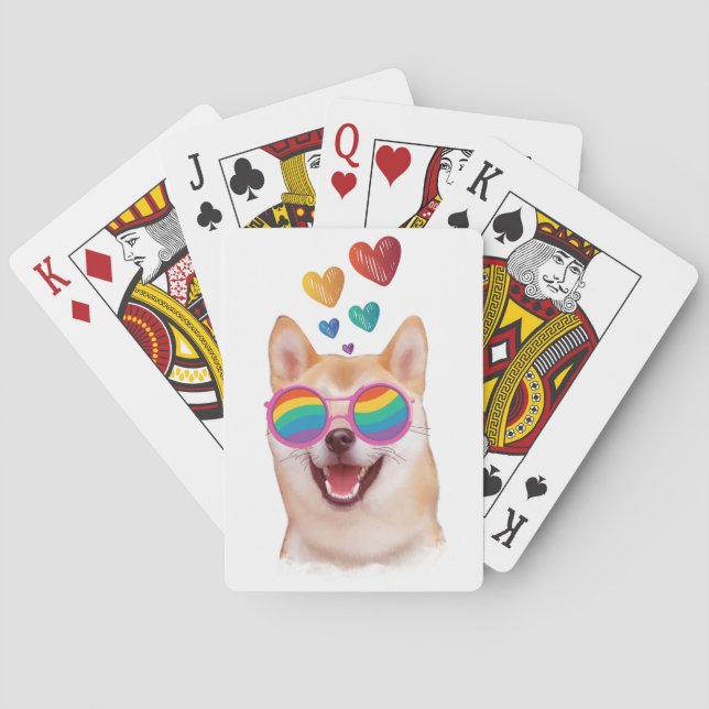 Shiba Inu Dog with Hearts Valentine's Day Spielkarten (Rückseite)