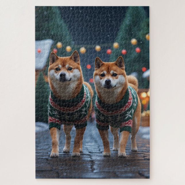 Shiba Inu Dogs Christmas Snow Holiday (Vertikal)