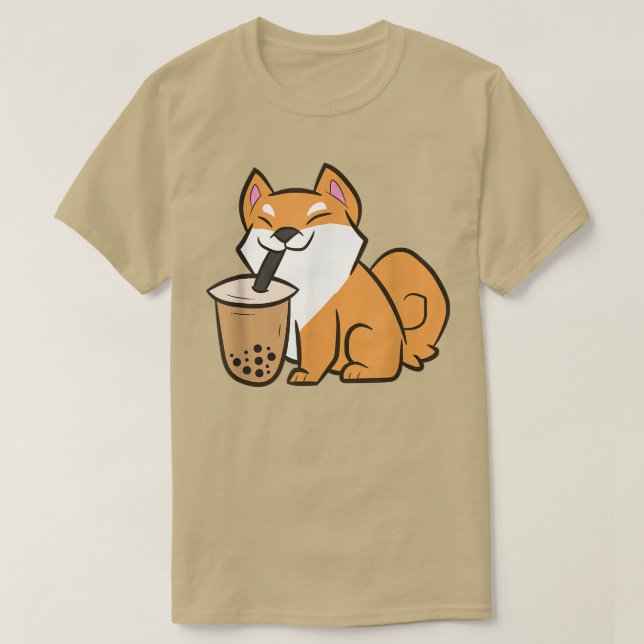 Shiba Inu Drinking Bubble Tea Kawaii Shiba Inu Wit T-Shirt (Design vorne)