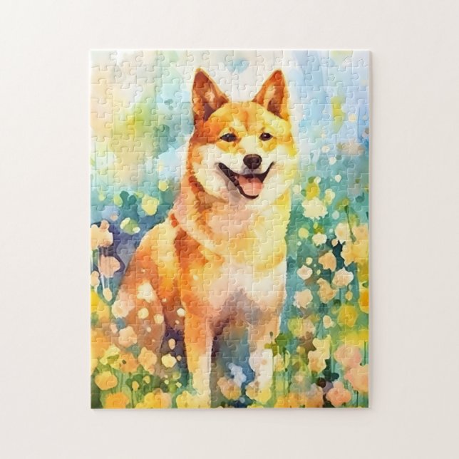 Shiba Inu farbige Aquarellbilder (Vertikal)