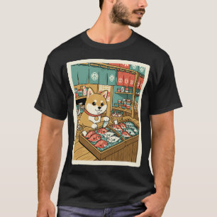 Shiba Inu Fischmarkt-Illustration mit gemütlichem T-Shirt