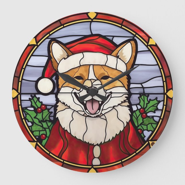 Shiba Inu Glass Weihnachten Große Wanduhr (Vorderseite)