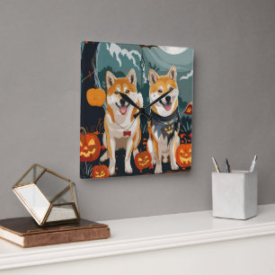Shiba Inu Halloween Gruselig Quadratische Wanduhr