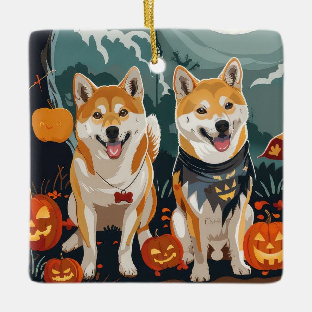 Shiba Inu Halloween Spooky Keramikornament (Vorderseite)