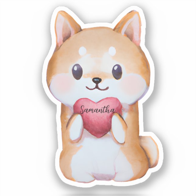 Shiba Inu hält ein Herz Aufkleber (Vorderseite)