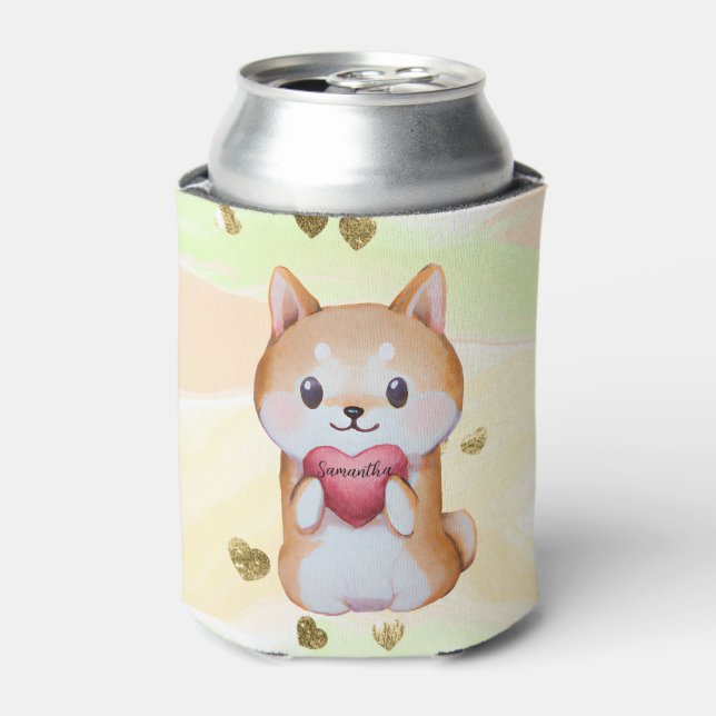 Shiba Inu hält ein Herz Dosenkühler (Kanne Vorderseite)