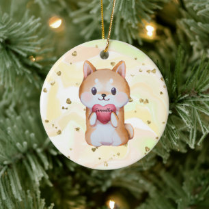 Shiba Inu hält ein Herz Keramik Ornament
