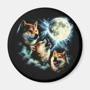 Shiba Inu Heult den Mond an Grafik Himmelskörper   Magnet