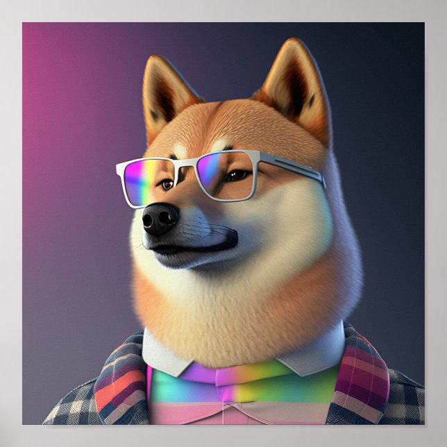 Shiba Inu Hipster Dog Poster (Vorne)