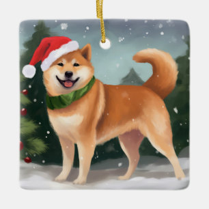 Shiba Inu Hund im Schnee Weihnachten Keramikornament