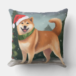 Shiba Inu Hund im Schnee Weihnachten Kissen