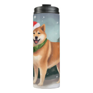 Shiba Inu Hund im Schnee Weihnachten Thermosbecher