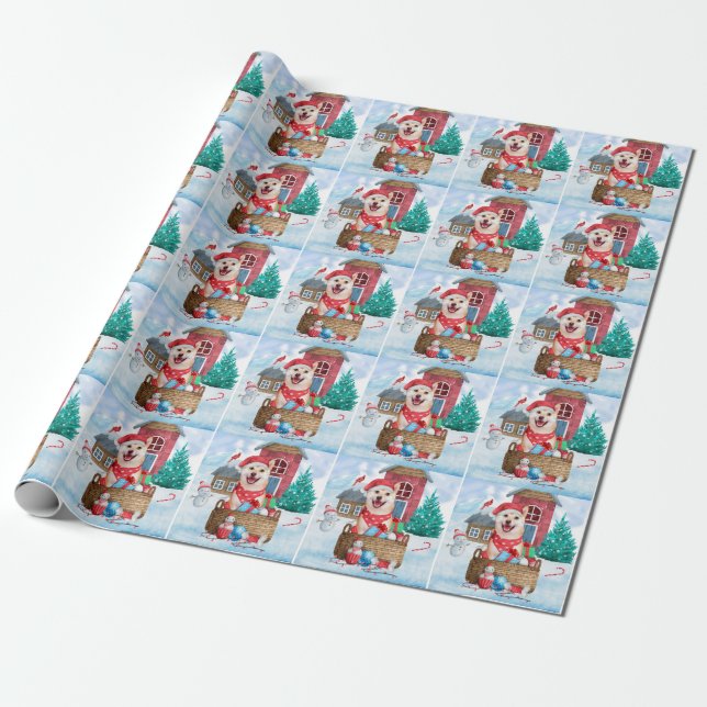 Shiba Inu Hund im Schnee Weihnachtshunde Haus Geschenkpapier (Ungerollt)
