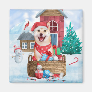 Shiba Inu Hund im Schnee Weihnachtshunde Haus Magnet