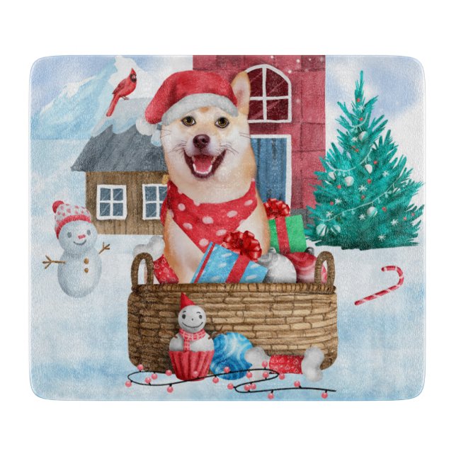 Shiba Inu Hund im Schnee Weihnachtshunde Haus Schneidebrett (Vorderseite)