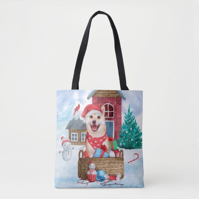 Shiba Inu Hund im Schnee Weihnachtshunde Haus Tasche (Vorderseite)