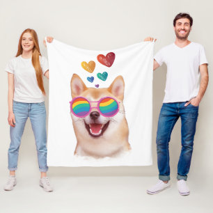 Shiba Inu Hund mit Herzen Valentinstag Fleecedecke