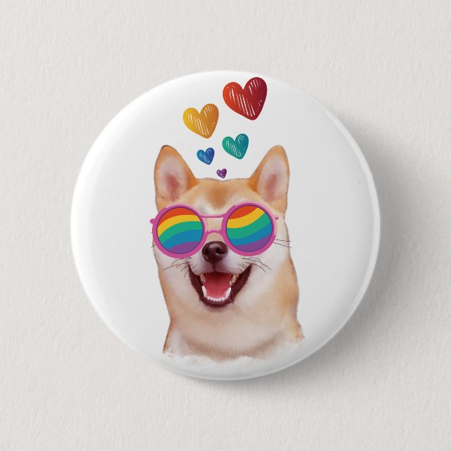 Shiba Inu Hund mit HerzValentinstag Button (Vorderseite)