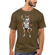 Shiba Inu Hund, muskulös, tätowiert, Bodybuilder