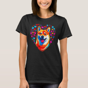 Shiba Inu Hund Rosa Blaues Herz Liebe T-Shirt