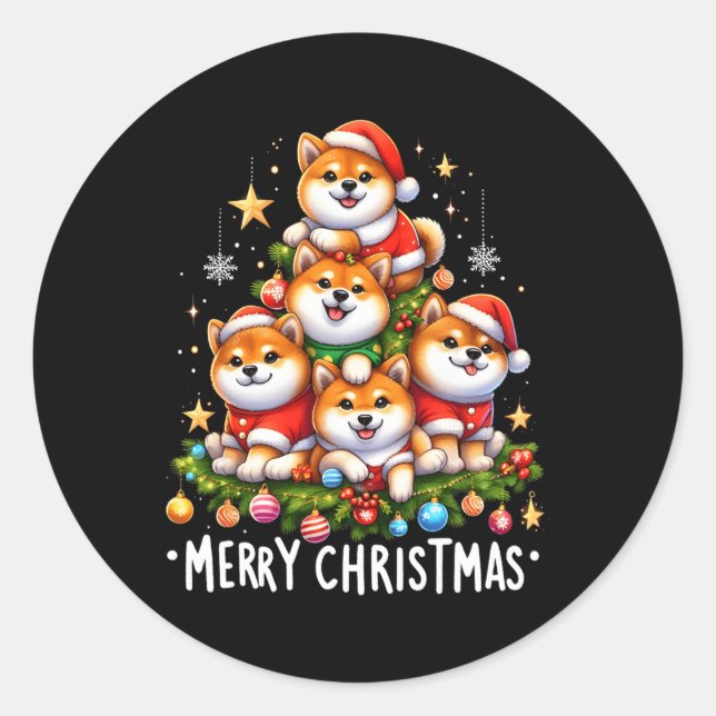 Shiba Inu Hunde frohe Weihnachten Weihnachten Weih Runder Aufkleber (Vorderseite)