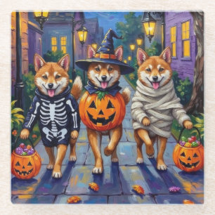 Shiba Inu Hunde in Halloween-Kostümen Glasuntersetzer