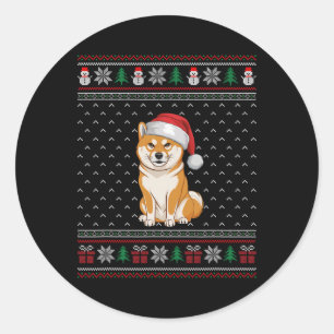 Shiba Inu Hunde tragen Weihnachtsmannmütze Ugly Xm Runder Aufkleber