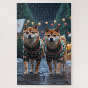 Shiba Inu Hunde Weihnachten Schnee Urlaub