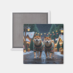 Shiba Inu Hunde Weihnachten Schnee Urlaub Magnet