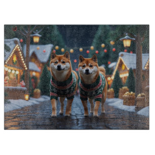 Shiba Inu Hunde Weihnachten Schnee Urlaub Schneidebrett