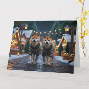Shiba Inu Hunde Weihnachtsschneeurlaub Karte