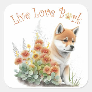 Shiba Inu Hundemama Blumenmuster Quadratischer Aufkleber