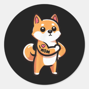 Shiba Inu I Liebe Mama Funny Dog Tattoo Runder Aufkleber