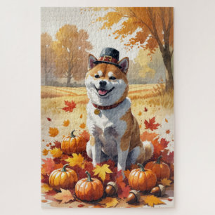Shiba Inu im Herbst hinterlässt Erntedank Kunst