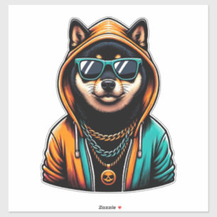 Shiba Inu in Streetwear-Kapuzenpullover Aufkleber