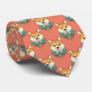 Shiba Inu Kunstkrawatte – Korallenfarbene Aussage Krawatte