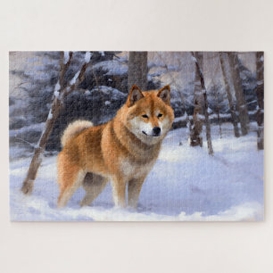 Shiba Inu Lass es schneien Weihnachten