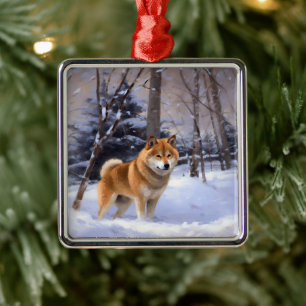 Shiba Inu Lass es schneien Weihnachten Ornament Aus Metall