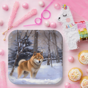 Shiba Inu Lass es schneien Weihnachten Pappteller