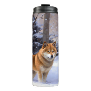 Shiba Inu Lass es schneien Weihnachten Thermosbecher