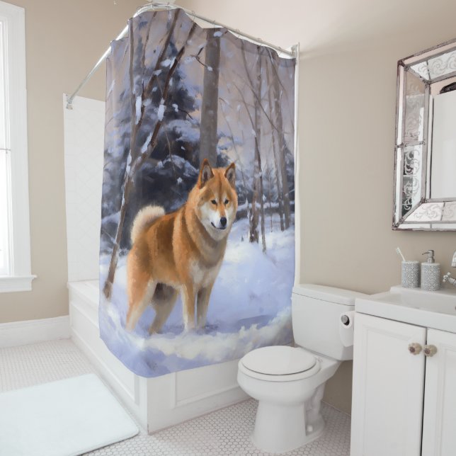 Shiba Inu Let It Schnee Weihnachten Duschvorhang (Beispiel)
