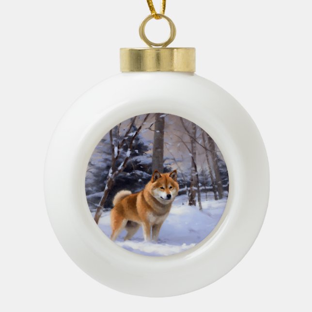 Shiba Inu Let It Schnee Weihnachten Keramik Kugel-Ornament (Vorderseite)