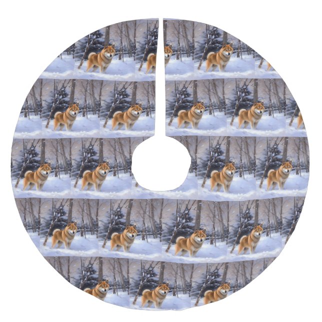 Shiba Inu Let It Schnee Weihnachten Polyester Weihnachtsbaumdecke (Vorderseite)